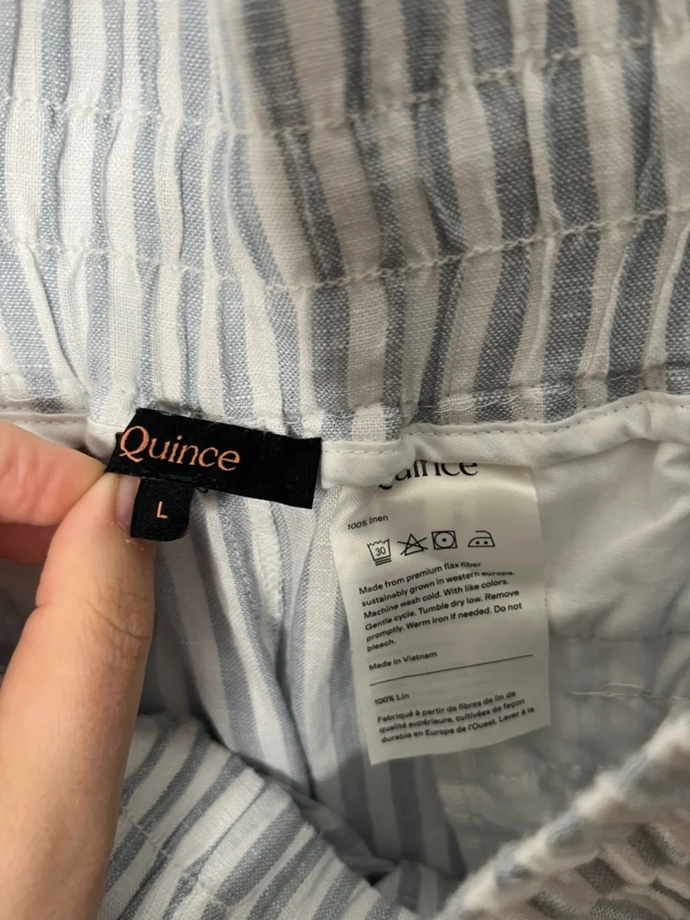 Quince Light Blue and White Striped Wide Leg Pants